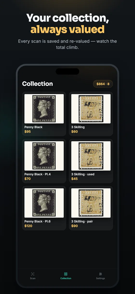 A saved collection with its running total